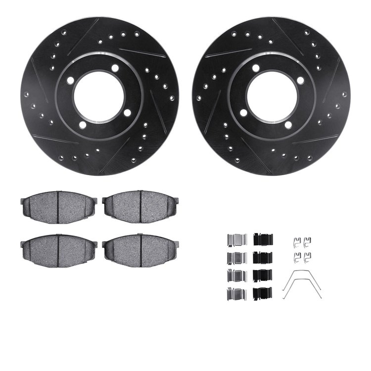 8512-76017 Drilled/Slotted Brake Rotors w/5000 Advanced Brake Pads Kit & Hardware [Black], 1984-1987 Lexus/Toyota/Scion, Positio