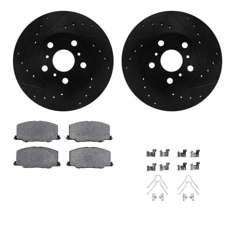 8512-76036 Drilled/Slotted Brake Rotors w/5000 Advanced Brake Pads Kit & Hardware [Black], 1988-1993 Lexus/Toyota/Scion, Positio