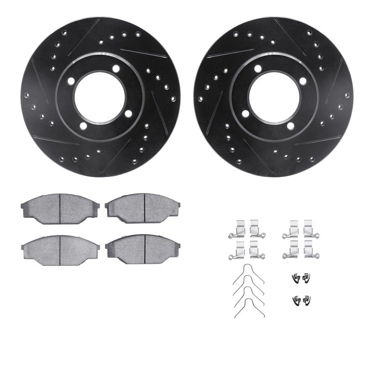 8512-76045 Drilled/Slotted Brake Rotors w/5000 Advanced Brake Pads Kit & Hardware [Black], 1985-1992 Lexus/Toyota/Scion, Positio