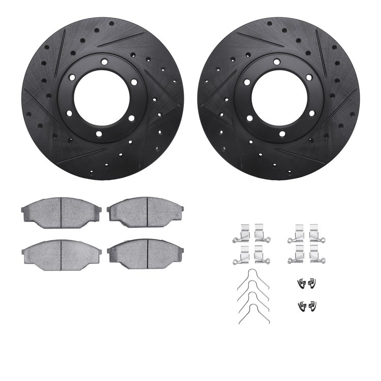 8512-76046 Drilled/Slotted Brake Rotors w/5000 Advanced Brake Pads Kit & Hardware [Black], 1987-1988 Lexus/Toyota/Scion, Positio
