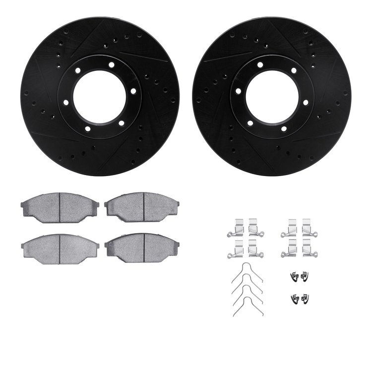 8512-76047 Drilled/Slotted Brake Rotors w/5000 Advanced Brake Pads Kit & Hardware [Black], 1989-1993 Lexus/Toyota/Scion, Positio