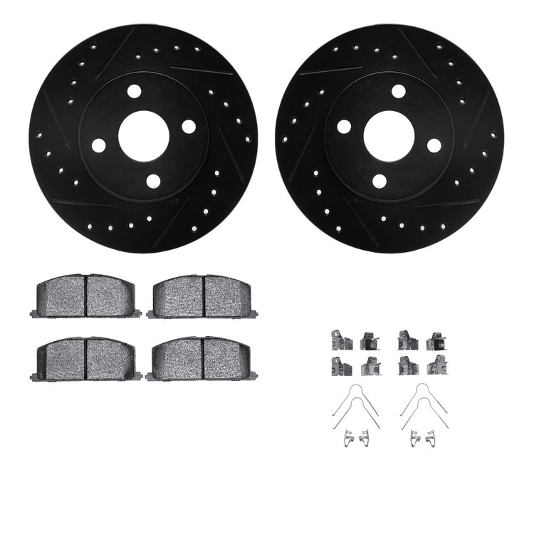8512-76048 Drilled/Slotted Brake Rotors w/5000 Advanced Brake Pads Kit & Hardware [Black], 1992-1995 Lexus/Toyota/Scion, Positio