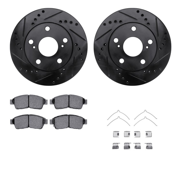 8512-76050 Drilled/Slotted Brake Rotors w/5000 Advanced Brake Pads Kit & Hardware [Black], 1997-2001 Lexus/Toyota/Scion, Positio