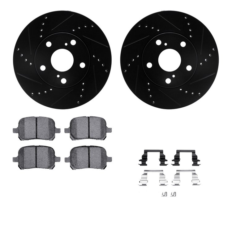 8512-76053 Drilled/Slotted Brake Rotors w/5000 Advanced Brake Pads Kit & Hardware [Black], 1997-2004 Lexus/Toyota/Scion, Positio