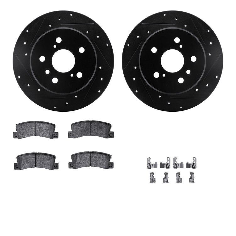 8512-76060 Drilled/Slotted Brake Rotors w/5000 Advanced Brake Pads Kit & Hardware [Black], 1992-2003 Lexus/Toyota/Scion, Positio