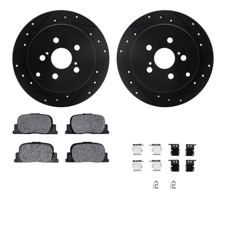 8512-76085 Drilled/Slotted Brake Rotors w/5000 Advanced Brake Pads Kit & Hardware [Black], 2005-2010 Lexus/Toyota/Scion, Positio