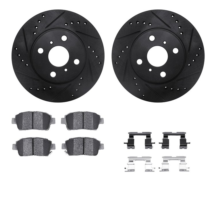 8512-76090 Drilled/Slotted Brake Rotors w/5000 Advanced Brake Pads Kit & Hardware [Black], 2000-2005 Lexus/Toyota/Scion, Positio