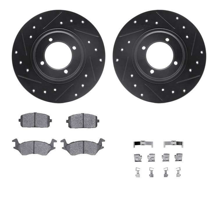 8512-76108 Drilled/Slotted Brake Rotors w/5000 Advanced Brake Pads Kit & Hardware [Black], 1981-1984 Lexus/Toyota/Scion, Positio