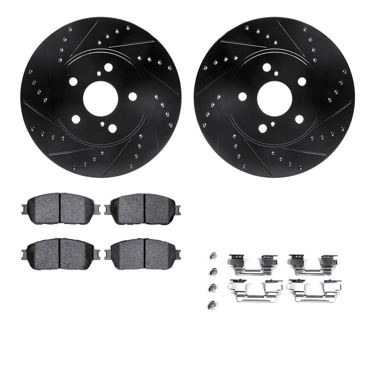 8512-76110 Drilled/Slotted Brake Rotors w/5000 Advanced Brake Pads Kit & Hardware [Black], 2004-2010 Lexus/Toyota/Scion, Positio