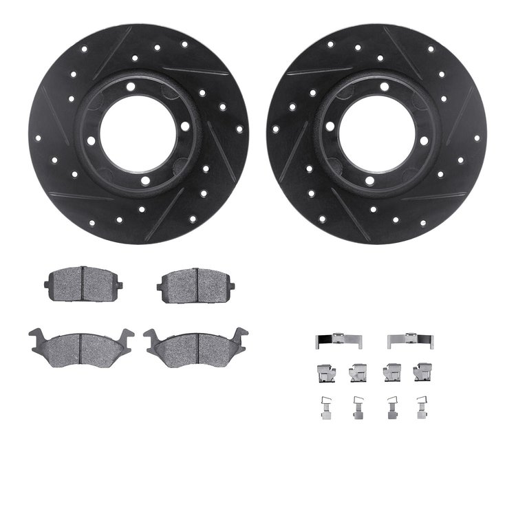 8512-76111 Drilled/Slotted Brake Rotors w/5000 Advanced Brake Pads Kit & Hardware [Black], 1980-1982 Lexus/Toyota/Scion, Positio
