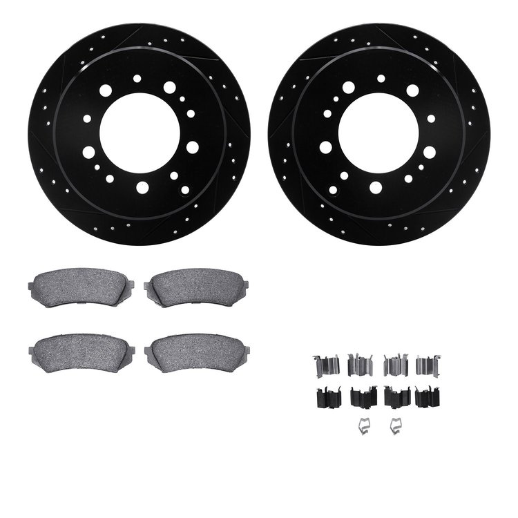 8512-76116 Drilled/Slotted Brake Rotors w/5000 Advanced Brake Pads Kit & Hardware [Black], 1998-2007 Lexus/Toyota/Scion, Positio