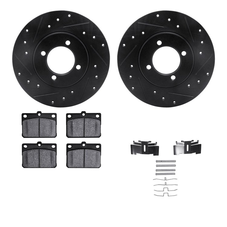 8512-76123 Drilled/Slotted Brake Rotors w/5000 Advanced Brake Pads Kit & Hardware [Black], 1980-1980 Lexus/Toyota/Scion, Positio