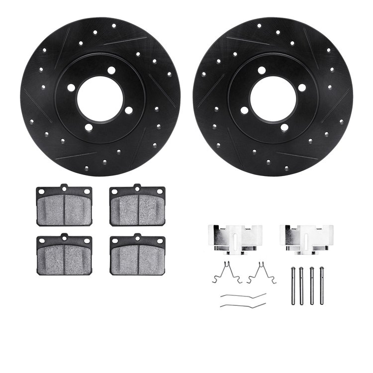 8512-76126 Drilled/Slotted Brake Rotors w/5000 Advanced Brake Pads Kit & Hardware [Black], 1981-1983 Lexus/Toyota/Scion, Positio