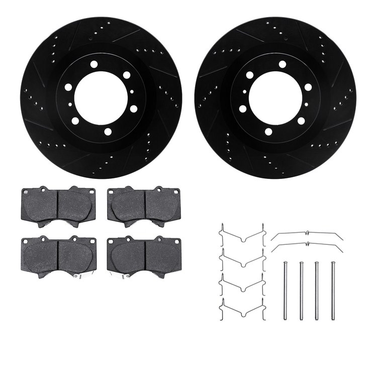 8512-76148 Drilled/Slotted Brake Rotors w/5000 Advanced Brake Pads Kit & Hardware [Black], Fits Select Lexus/Toyota/Scion, Posit