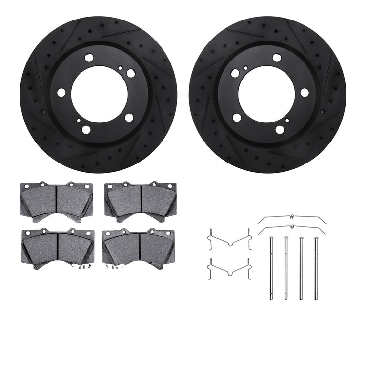 8512-76162 Drilled/Slotted Brake Rotors w/5000 Advanced Brake Pads Kit & Hardware [Black], 2008-2021 Lexus/Toyota/Scion, Positio