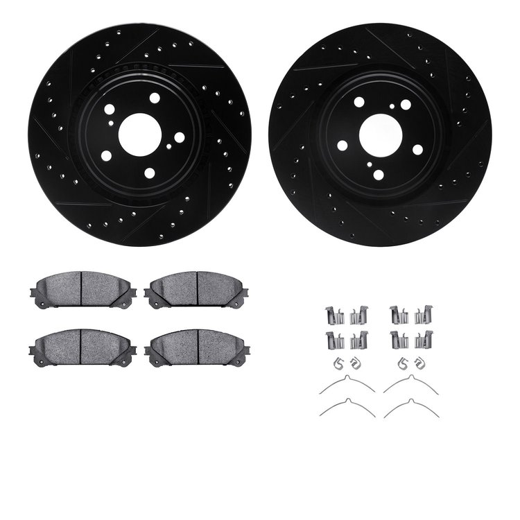 8512-76164 Drilled/Slotted Brake Rotors w/5000 Advanced Brake Pads Kit & Hardware [Black], 2008-2021 Lexus/Toyota/Scion, Positio