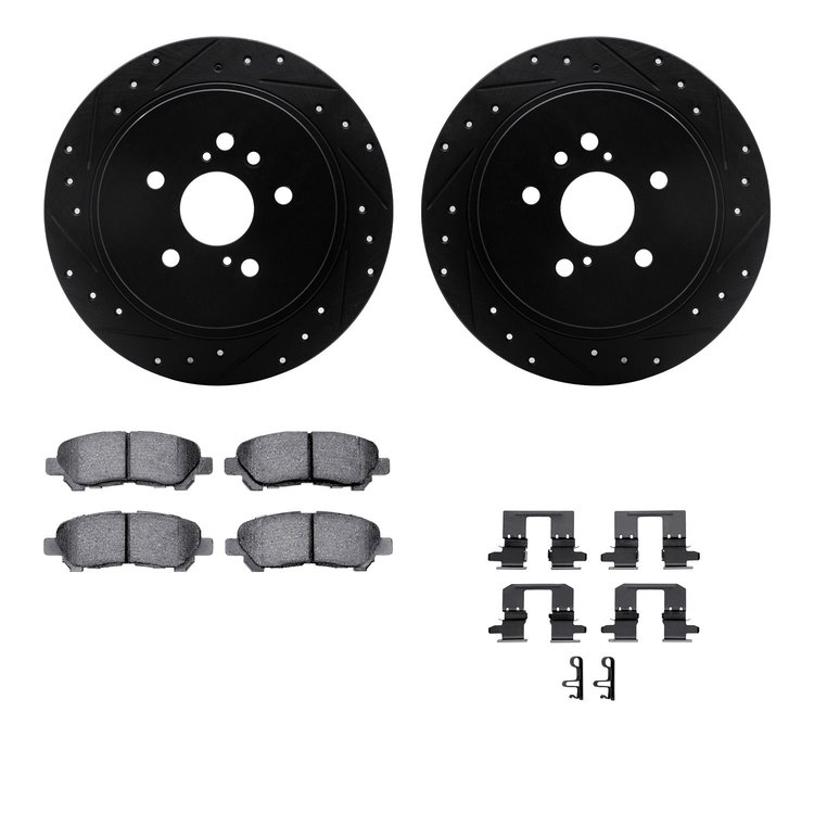 8512-76165 Drilled/Slotted Brake Rotors w/5000 Advanced Brake Pads Kit & Hardware [Black], 2008-2013 Lexus/Toyota/Scion, Positio