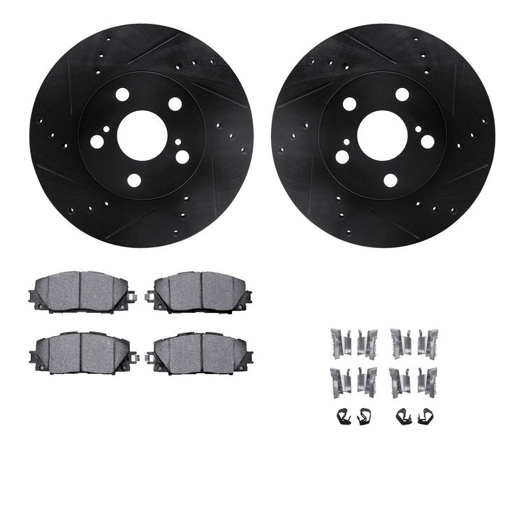 8512-76170 Drilled/Slotted Brake Rotors w/5000 Advanced Brake Pads Kit & Hardware [Black], 2010-2017 Lexus/Toyota/Scion, Positio