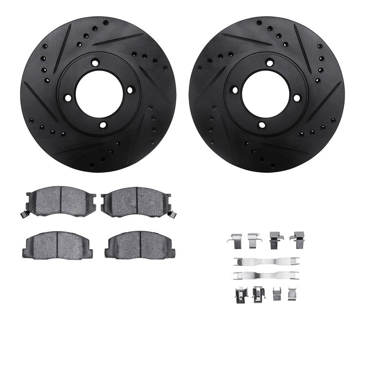 8512-76181 Drilled/Slotted Brake Rotors w/5000 Advanced Brake Pads Kit & Hardware [Black], 1986-1989 Lexus/Toyota/Scion, Positio