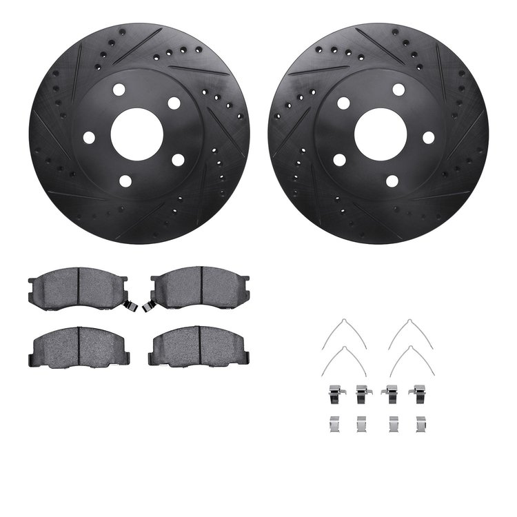 8512-76186 Drilled/Slotted Brake Rotors w/5000 Advanced Brake Pads Kit & Hardware [Black], 1991-1997 Lexus/Toyota/Scion, Positio