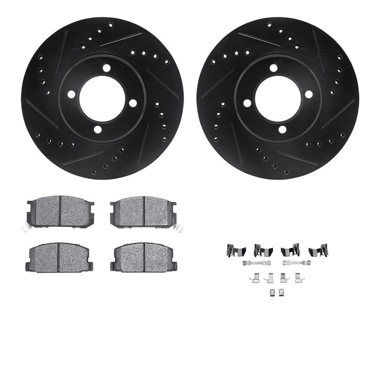8512-76191 Drilled/Slotted Brake Rotors w/5000 Advanced Brake Pads Kit & Hardware [Black], 1984-1987 Lexus/Toyota/Scion, Positio