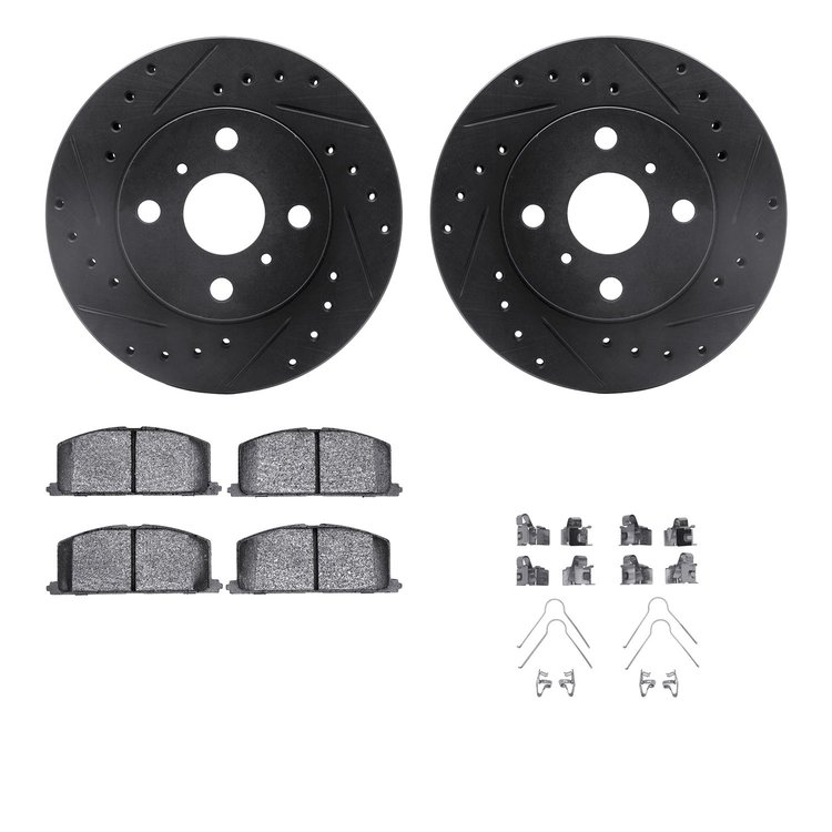 8512-76215 Drilled/Slotted Brake Rotors w/5000 Advanced Brake Pads Kit & Hardware [Black], 1986-1989 Lexus/Toyota/Scion, Positio