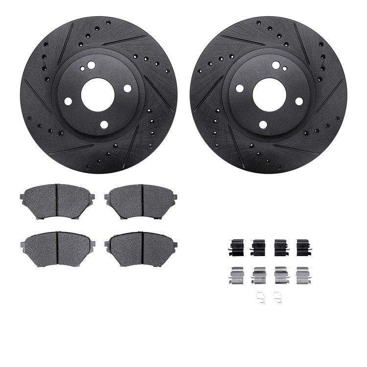 8512-80028 Drilled/Slotted Brake Rotors w/5000 Advanced Brake Pads Kit & Hardware [Black], 2001-2005 Ford/Lincoln/Mercury/Mazda,