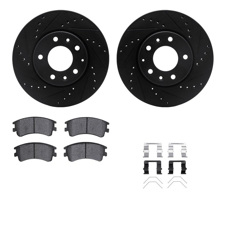 8512-80030 Drilled/Slotted Brake Rotors w/5000 Advanced Brake Pads Kit & Hardware [Black], 2003-2005 Ford/Lincoln/Mercury/Mazda,