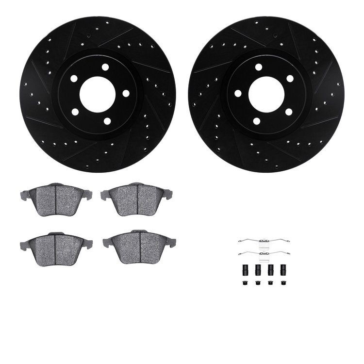 8512-80042 Drilled/Slotted Brake Rotors w/5000 Advanced Brake Pads Kit & Hardware [Black], 2007-2013 Ford/Lincoln/Mercury/Mazda,