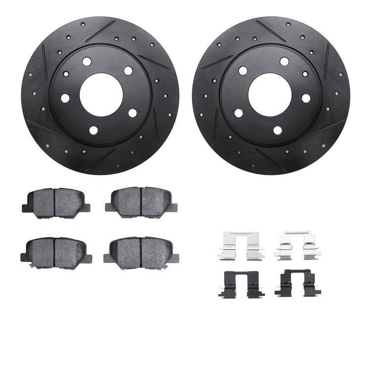 8512-80043 Drilled/Slotted Brake Rotors w/5000 Advanced Brake Pads Kit & Hardware [Black], 2014-2016 Ford/Lincoln/Mercury/Mazda,