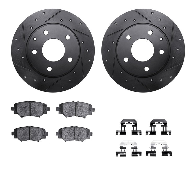 8512-80044 Drilled/Slotted Brake Rotors w/5000 Advanced Brake Pads Kit & Hardware [Black], 2014-2016 Ford/Lincoln/Mercury/Mazda,