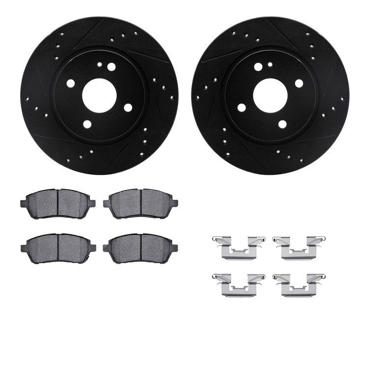 8512-80045 Drilled/Slotted Brake Rotors w/5000 Advanced Brake Pads Kit & Hardware [Black], 2011-2015 Ford/Lincoln/Mercury/Mazda,