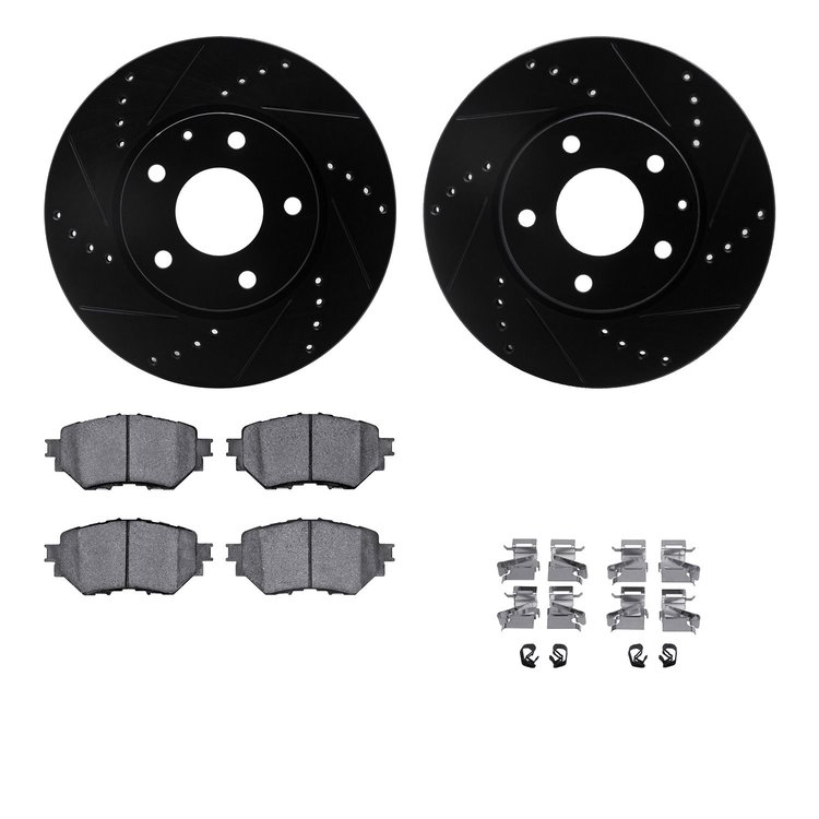 8512-80048 Drilled/Slotted Brake Rotors w/5000 Advanced Brake Pads Kit & Hardware [Black], 2014-2018 Ford/Lincoln/Mercury/Mazda,