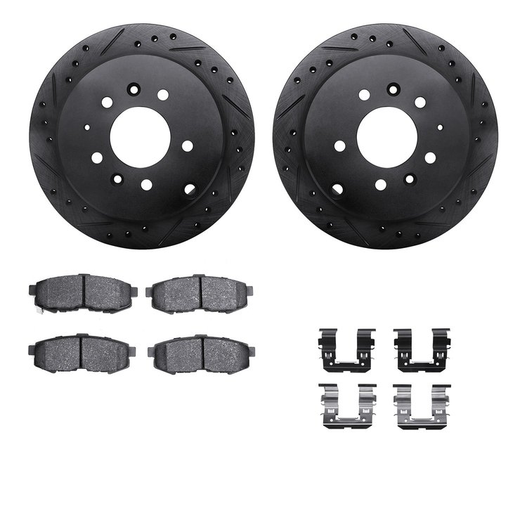 8512-80051 Drilled/Slotted Brake Rotors w/5000 Advanced Brake Pads Kit & Hardware [Black], 2004-2006 Ford/Lincoln/Mercury/Mazda,