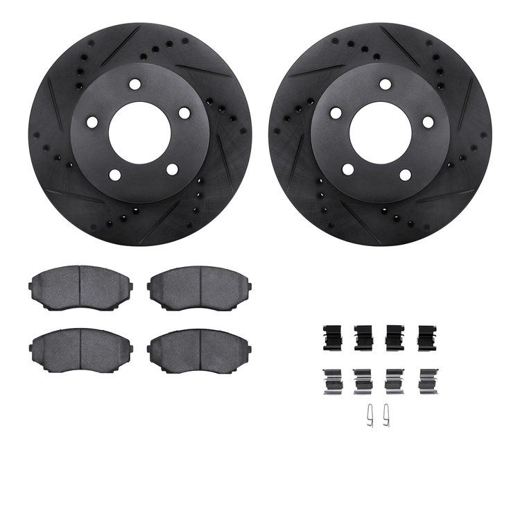 8512-80054 Drilled/Slotted Brake Rotors w/5000 Advanced Brake Pads Kit & Hardware [Black], 1996-1998 Ford/Lincoln/Mercury/Mazda,