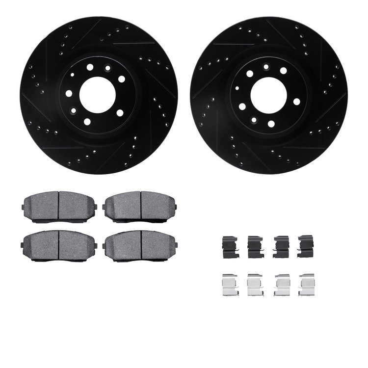 8512-80067 Drilled/Slotted Brake Rotors w/5000 Advanced Brake Pads Kit & Hardware [Black], 2007-2015 Ford/Lincoln/Mercury/Mazda,