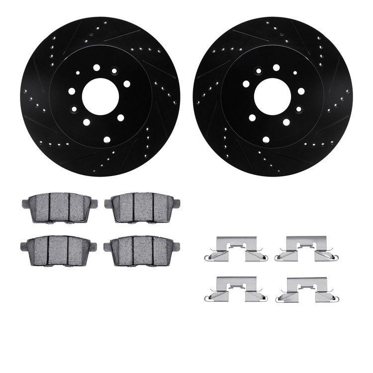 8512-80070 Drilled/Slotted Brake Rotors w/5000 Advanced Brake Pads Kit & Hardware [Black], 2007-2015 Ford/Lincoln/Mercury/Mazda,