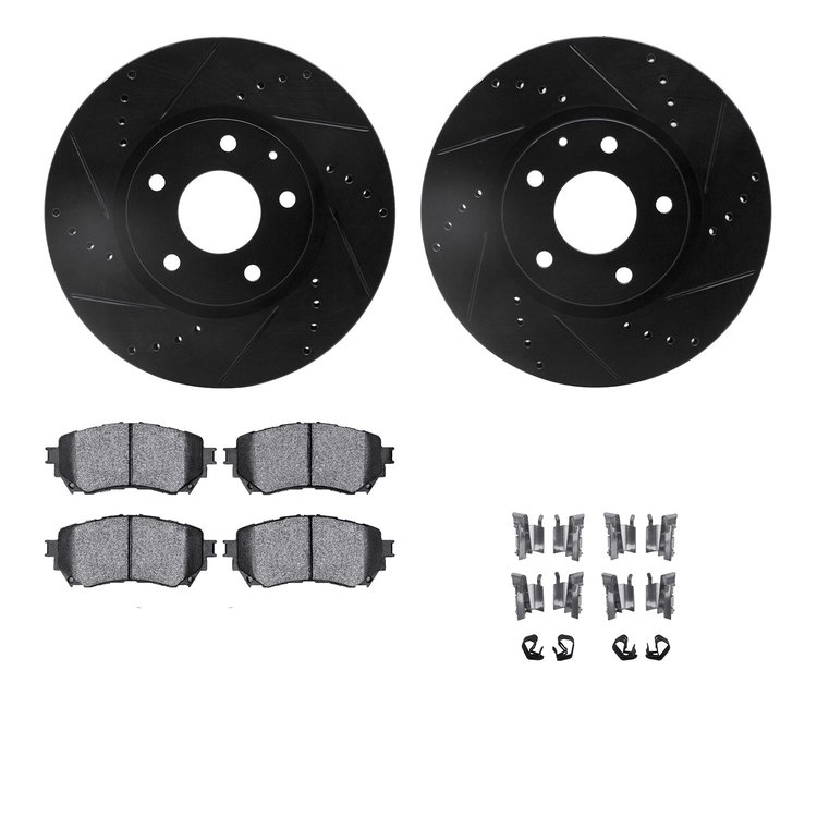 8512-80071 Drilled/Slotted Brake Rotors w/5000 Advanced Brake Pads Kit & Hardware [Black], 2014-2015 Ford/Lincoln/Mercury/Mazda,