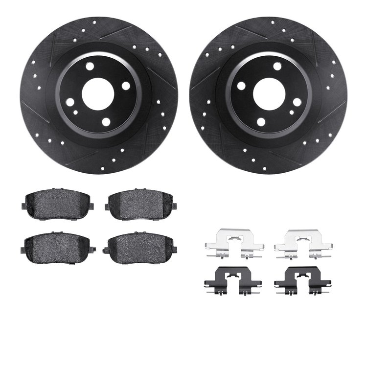 8512-80072 Drilled/Slotted Brake Rotors w/5000 Advanced Brake Pads Kit & Hardware [Black], Fits Select Multiple Makes/Models, Po