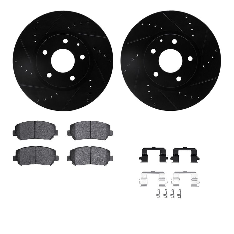 8512-80073 Drilled/Slotted Brake Rotors w/5000 Advanced Brake Pads Kit & Hardware [Black], 2013-2015 Ford/Lincoln/Mercury/Mazda,