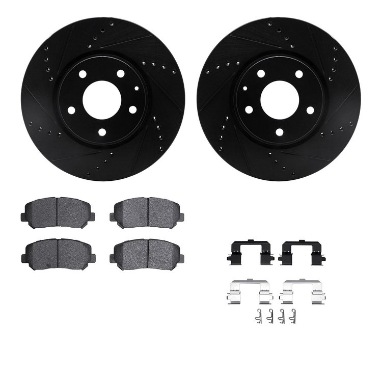 8512-80074 Drilled/Slotted Brake Rotors w/5000 Advanced Brake Pads Kit & Hardware [Black], Fits Select Ford/Lincoln/Mercury/Mazd