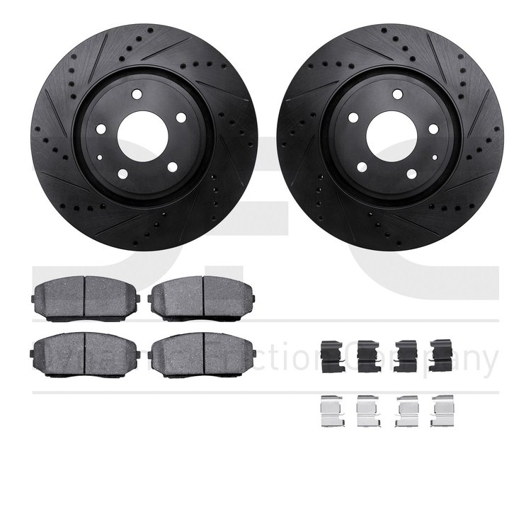 8512-80078 Drilled/Slotted Brake Rotors w/5000 Advanced Brake Pads Kit & Hardware [Black], Fits Select Ford/Lincoln/Mercury/Mazd