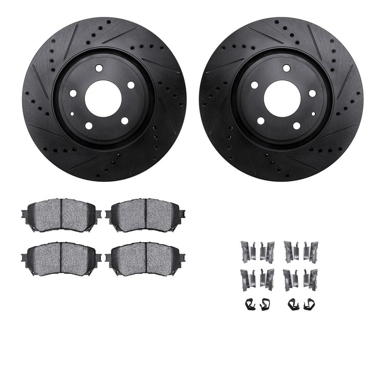 8512-80083 Drilled/Slotted Brake Rotors w/5000 Advanced Brake Pads Kit & Hardware [Black], 2018-2021 Ford/Lincoln/Mercury/Mazda,