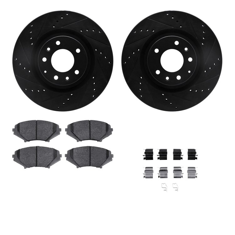 8512-80211 Drilled/Slotted Brake Rotors w/5000 Advanced Brake Pads Kit & Hardware [Black], 2004-2011 Ford/Lincoln/Mercury/Mazda,