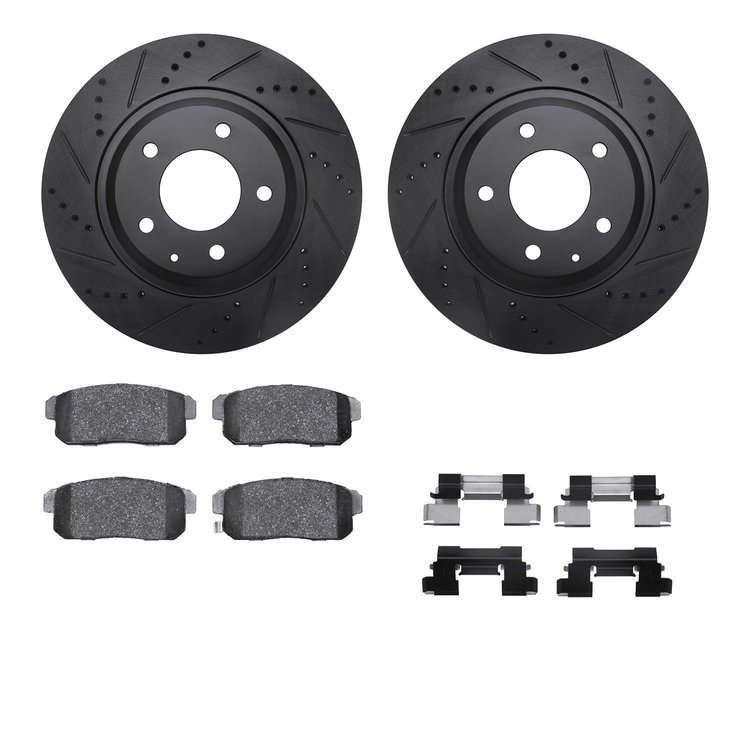 8512-80214 Drilled/Slotted Brake Rotors w/5000 Advanced Brake Pads Kit & Hardware [Black], 2004-2011 Ford/Lincoln/Mercury/Mazda,