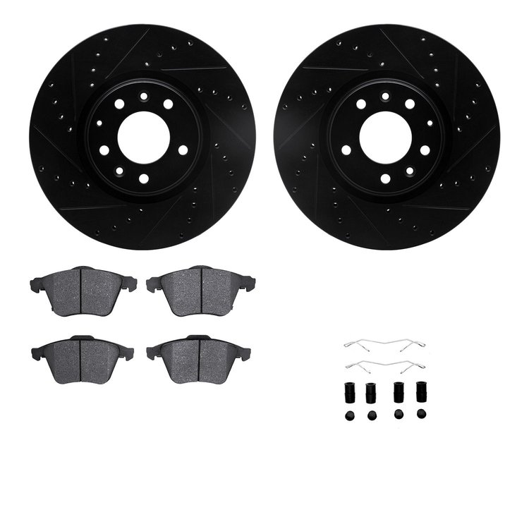 8512-80217 Drilled/Slotted Brake Rotors w/5000 Advanced Brake Pads Kit & Hardware [Black], 2006-2007 Ford/Lincoln/Mercury/Mazda,