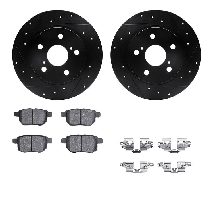 8512-91000 Drilled/Slotted Brake Rotors w/5000 Advanced Brake Pads Kit & Hardware [Black], 2011-2016 Lexus/Toyota/Scion, Positio