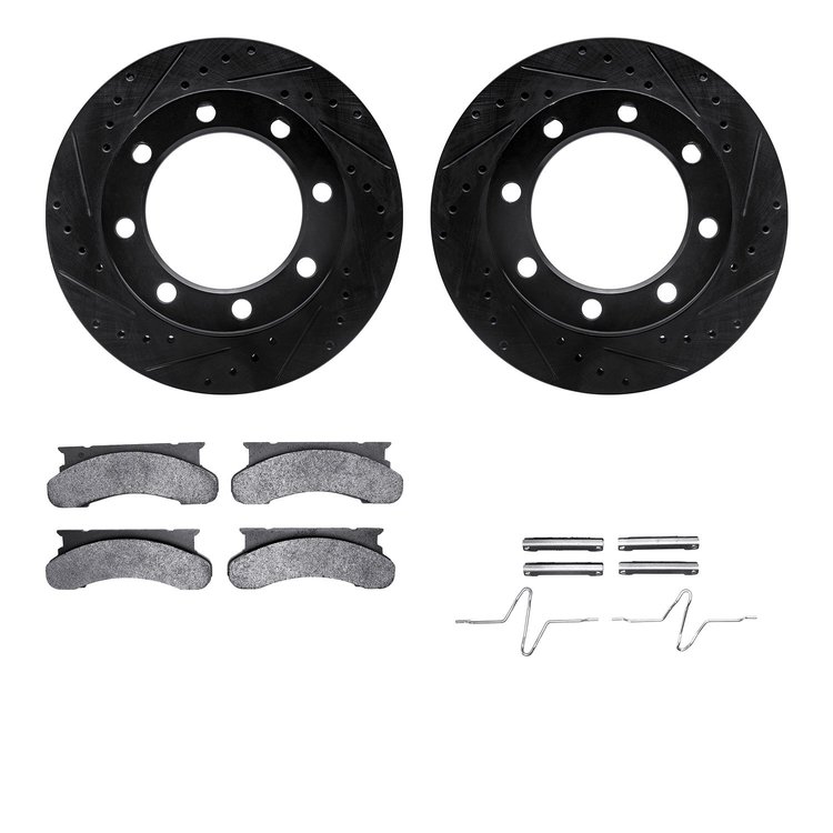 8512-99269 Drilled/Slotted Brake Rotors w/5000 Advanced Brake Pads Kit & Hardware [Black], 1986-1994 Ford/Lincoln/Mercury/Mazda,