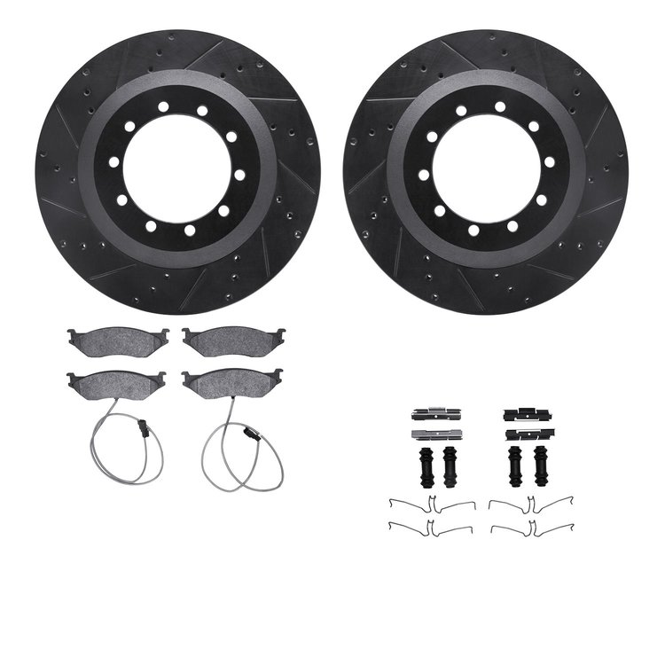8512-99416 Drilled/Slotted Brake Rotors w/5000 Advanced Brake Pads Kit & Hardware [Black], 2017-2019 Ford/Lincoln/Mercury/Mazda,