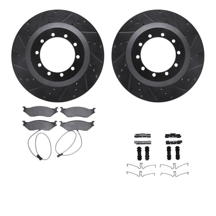 8512-99417 Drilled/Slotted Brake Rotors w/5000 Advanced Brake Pads Kit & Hardware [Black], 2017-2019 Ford/Lincoln/Mercury/Mazda,